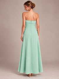 Yellow Strapless 3D Floral Appliques Maxi Dress