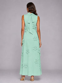 3D Floral Applique High Neck Prom Maxi Dress