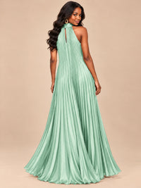Rust Orange Pleated Halter Neck Maxi Dress
