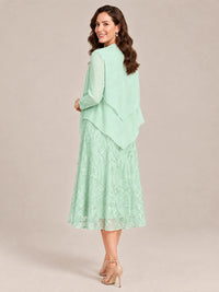 Tea Length Sequin Lace Mother of the Bride Dress with Chiffon Jacket