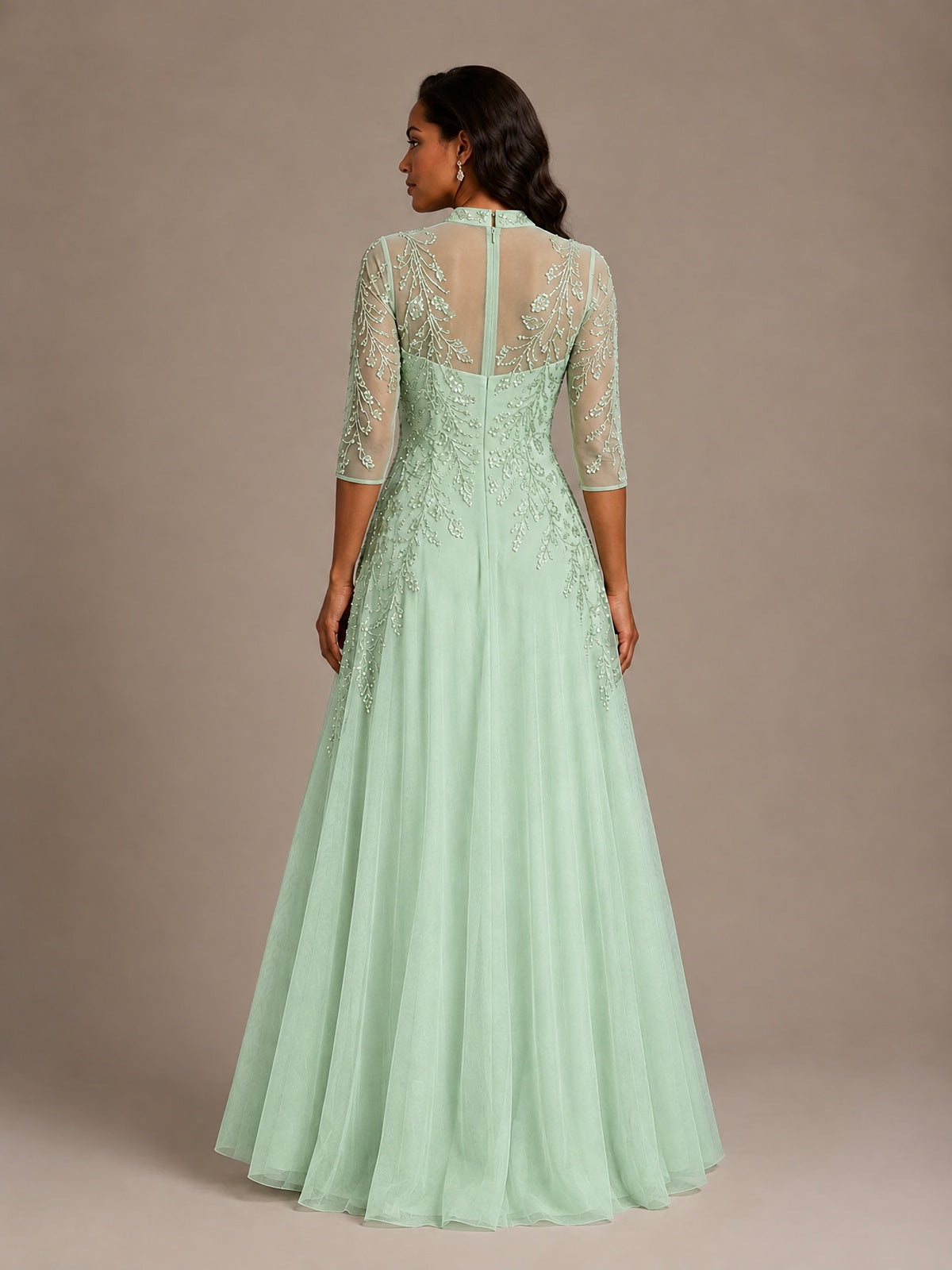 Embellished Appliques Mother of the Bride Dress with 3/4 Sleeves