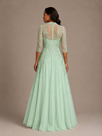 Embellished Appliques Mother of the Bride Dress with 3/4 Sleeves