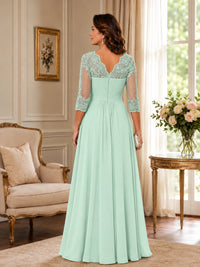 Chiffon Lace Applique Mother of the Bride Dress with 3/4 Sleeves