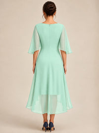 Cowl Neck Ruched Chiffon Mother of the Bride Dresses with Flutter Sleeves