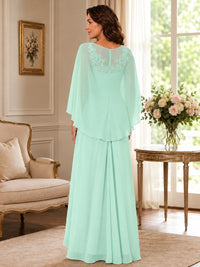 Elegant Chiffon Mother of the Bride Dress with Lace Applique and Cape Sleeves