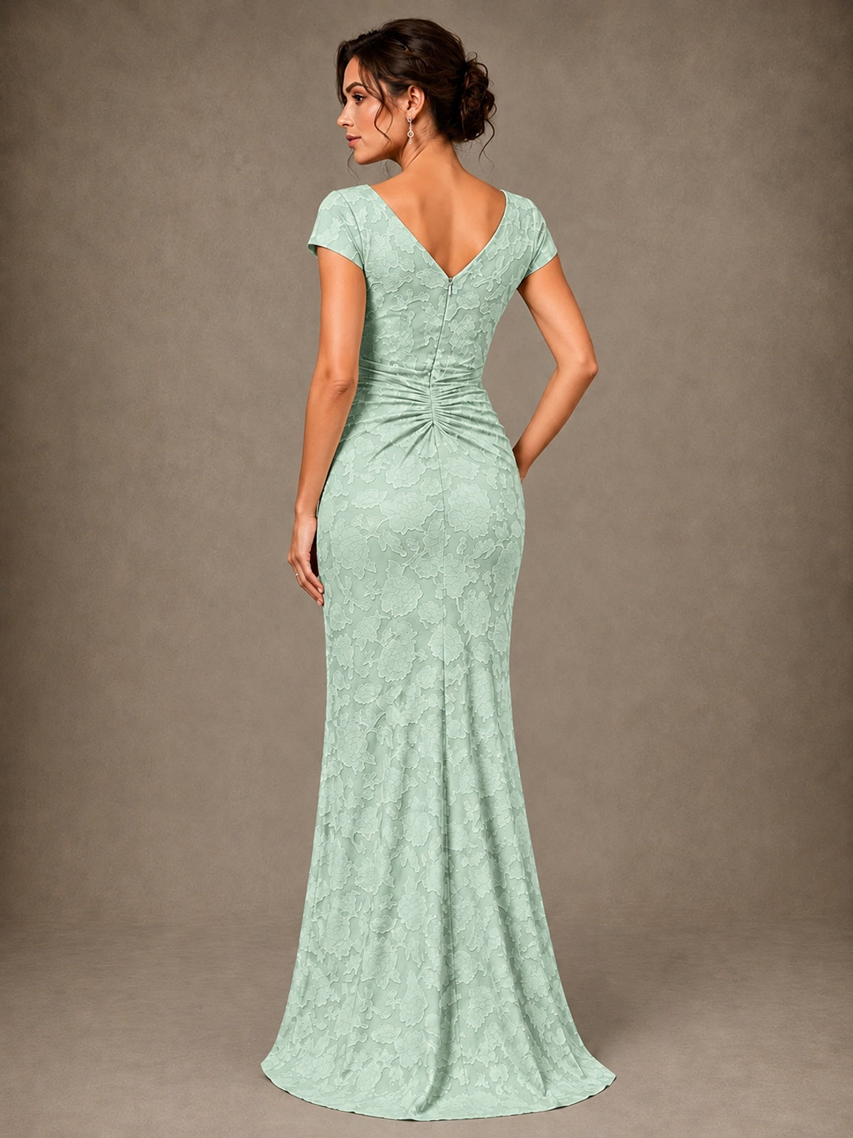 V-Neck Floral Jacquard Mother of the Bride Dress with Slit