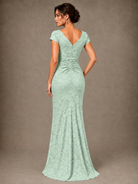 V-Neck Floral Jacquard Mother of the Bride Dress with Slit
