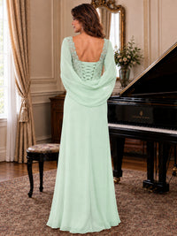 Elegant Applique Chiffon Mother of the Bride Dress with Cape Sleeves
