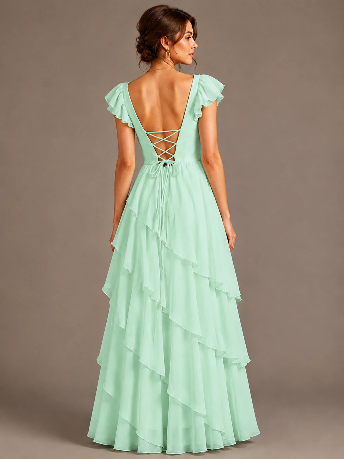 Ruffle Tiered V Neck Maxi Dress