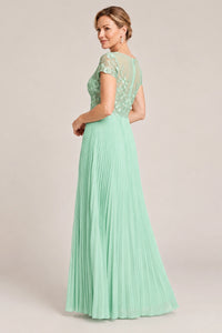 Embroidered Lace Pleated Mother of the Bride Dress