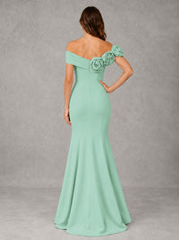 Blush Pink Off Shoulder Mermaid Bridesmaid Dress with Floral Rosette