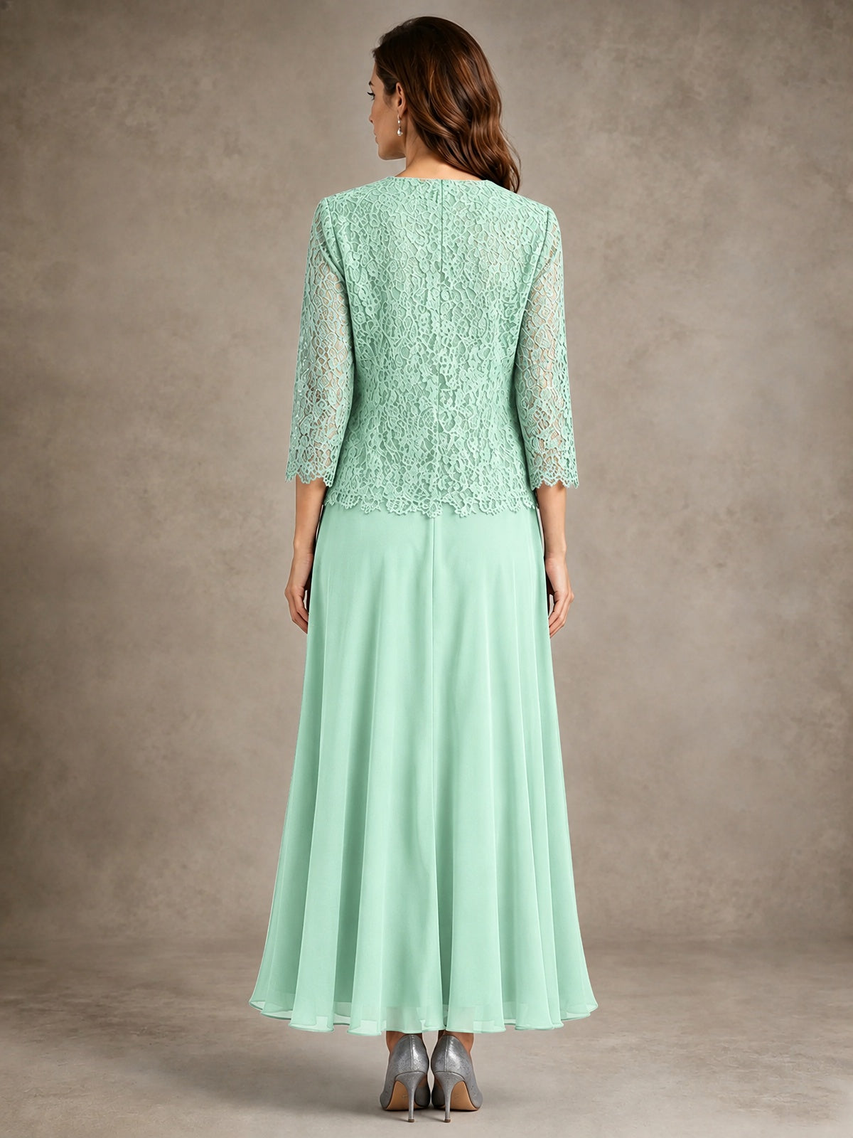 2-Piece Chiffon Mother of the Bride Dress with Lace Jacket