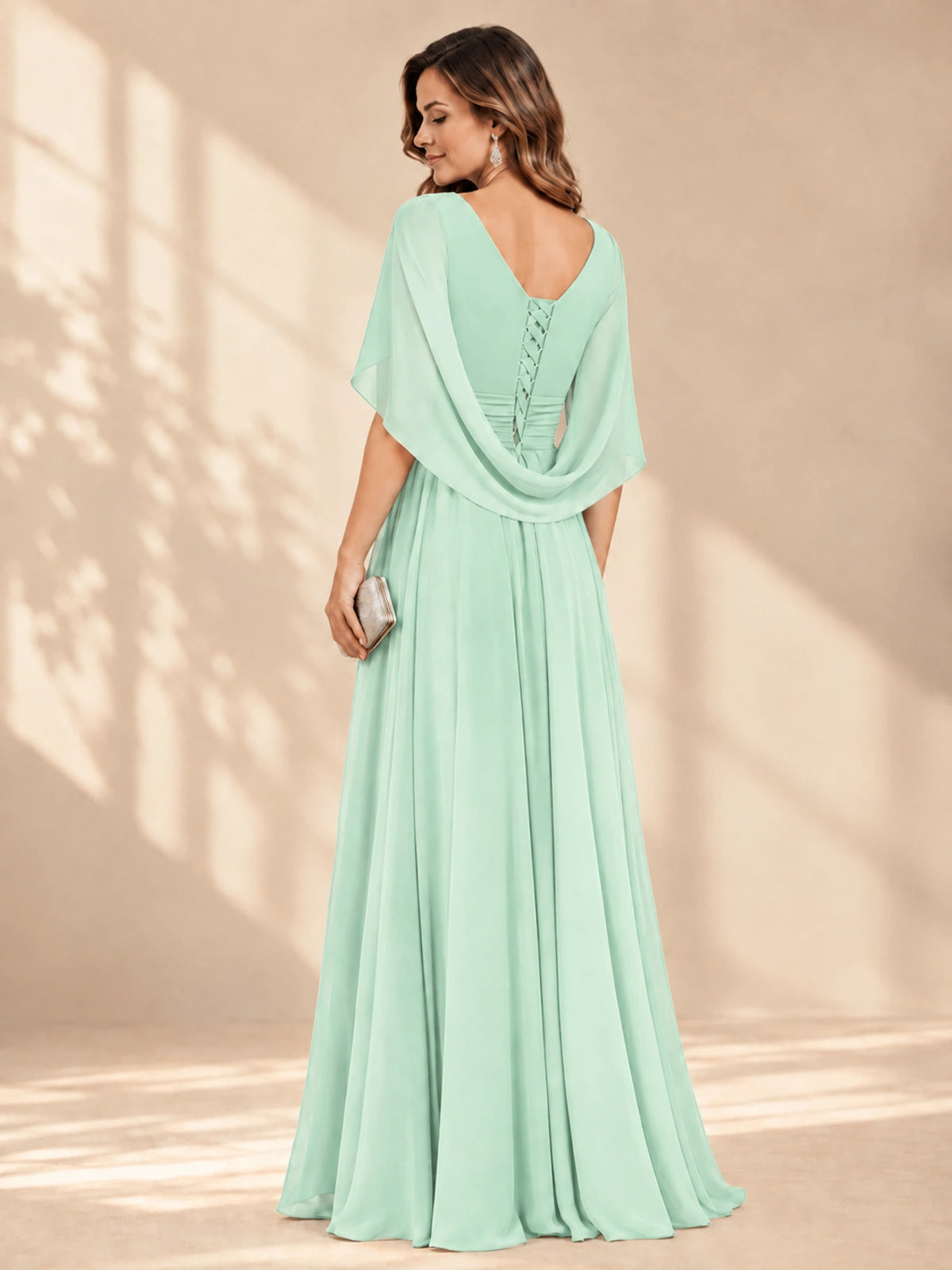 Ruched V Neck Mother of The Bride Dresses with Shawls Appliques and Cap Sleeves