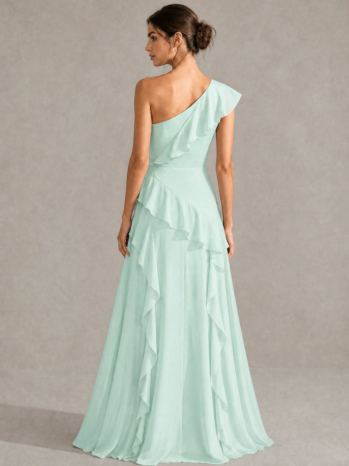 Sage Green One Shoulder Ruffle Bridesmaid Dress