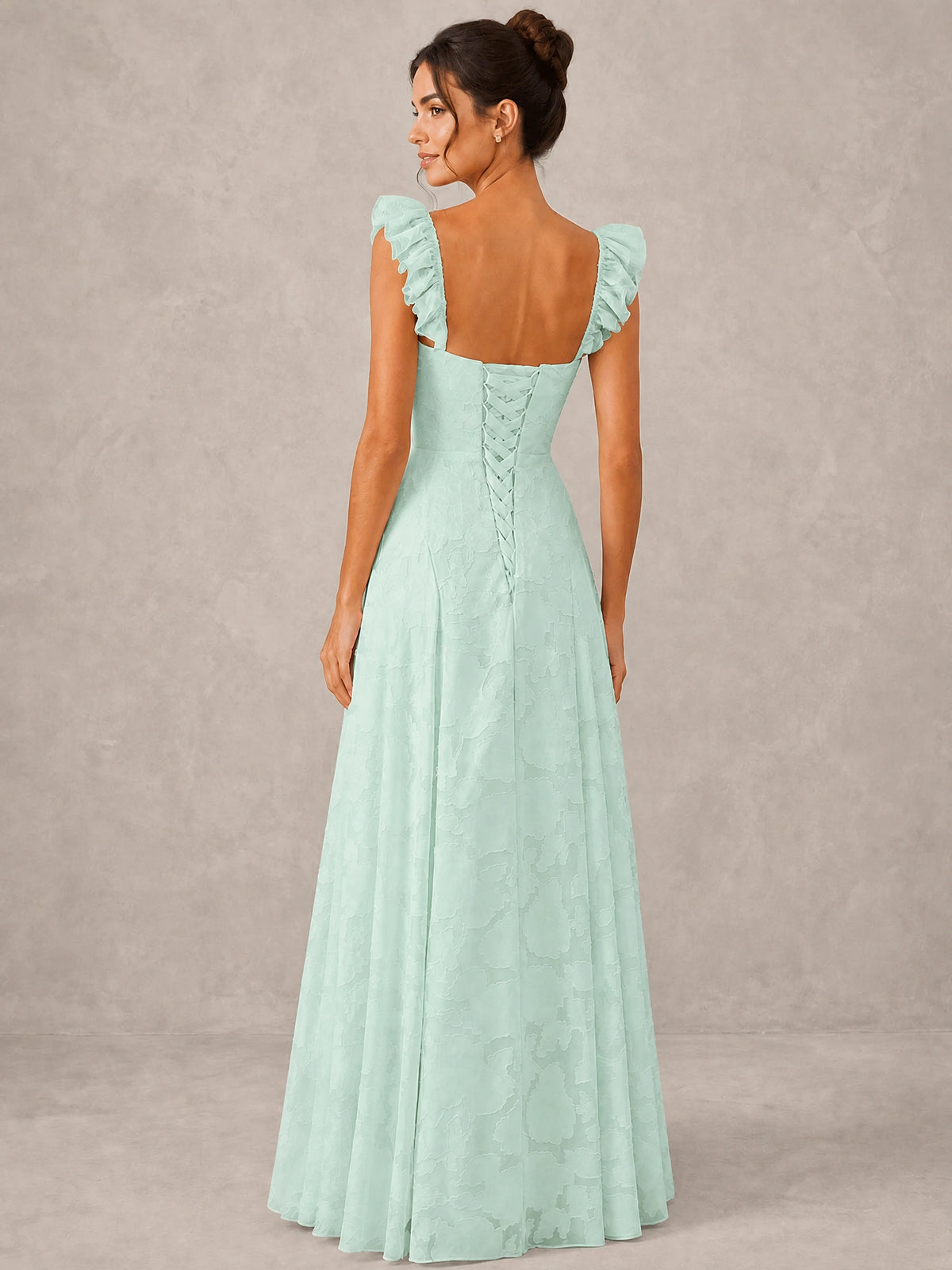 Jacquard Square Neck A-Line Maxi Dress