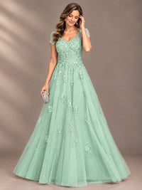 Lace Appliques A-line Mother of The Bride Dresses with Short Sleeves