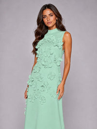 3D Floral Applique High Neck Prom Maxi Dress