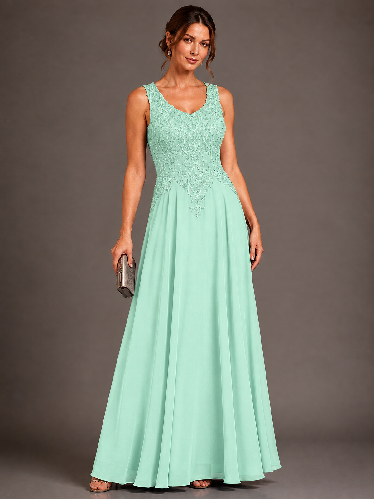 A-line 2 Pieces Chiffon Appliques Mother of The Bride Dresses with Jackets