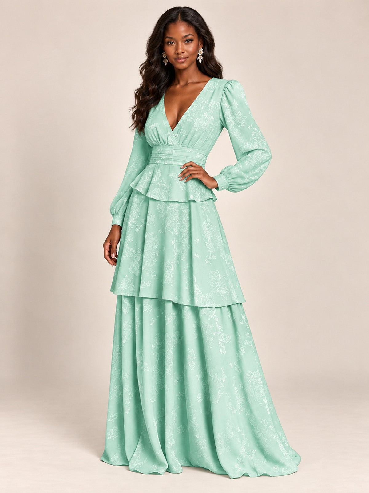 Blush Pink Floral Long Sleeve Maxi Dress
