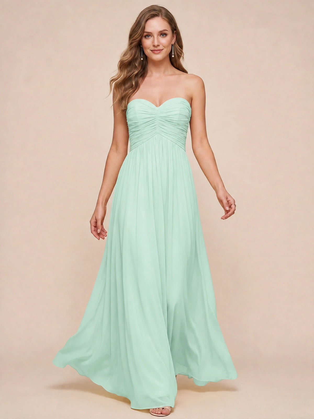 Strapless Pleated Chiffon A-Line Bridesmaid Dress