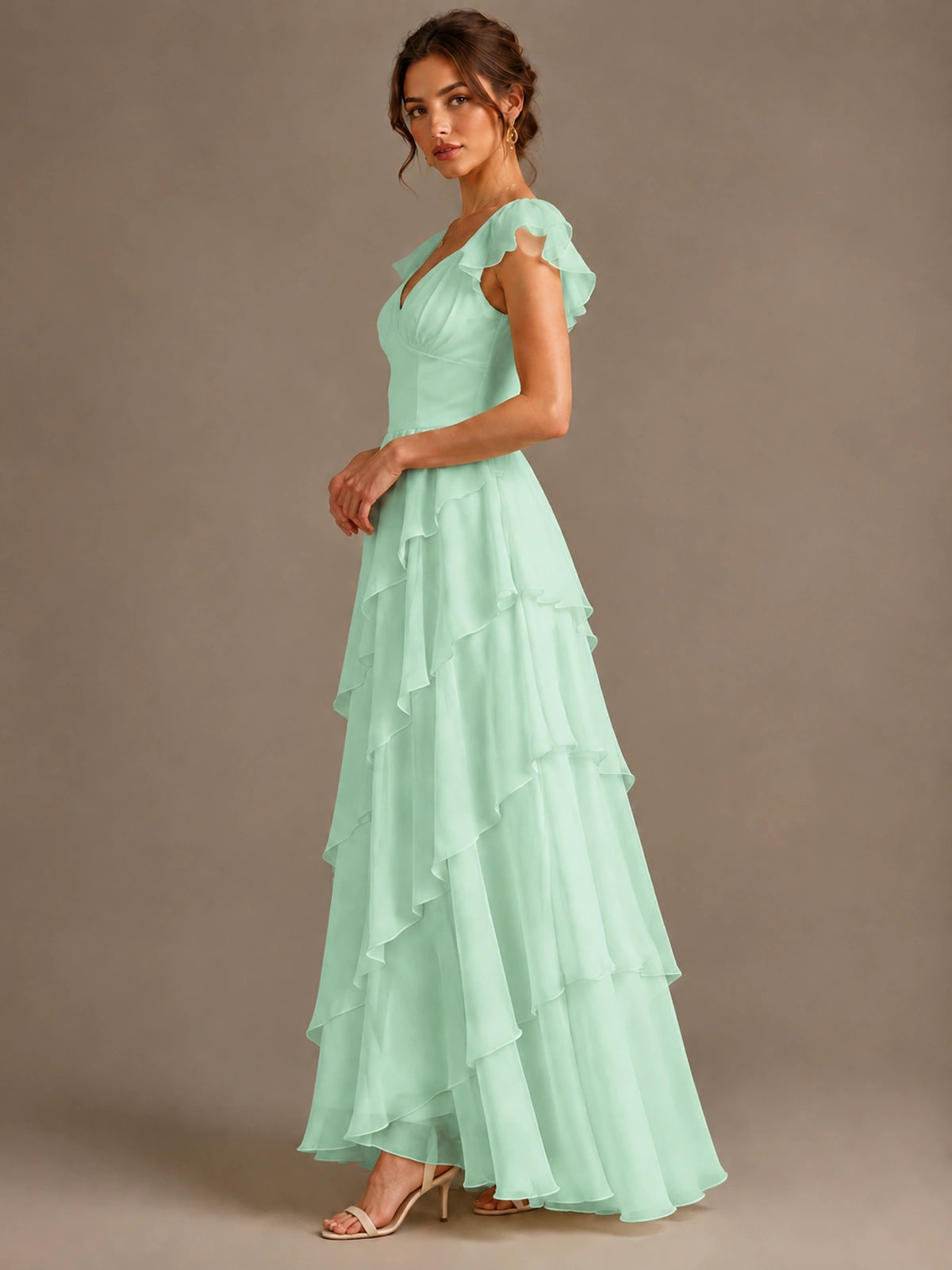 Ruffle Tiered V Neck Maxi Dress