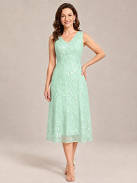 Tea Length Sequin Lace Mother of the Bride Dress with Chiffon Jacket
