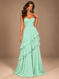 Sweetheart A-Line Ruffle Prom Dress with Spaghetti Straps