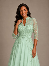 Embellished Appliques Mother of the Bride Dress with 3/4 Sleeves