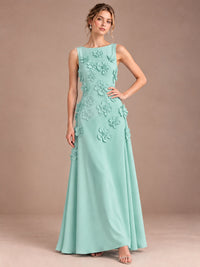 3D Floral Applique Sleeveless Formal Maxi Dress