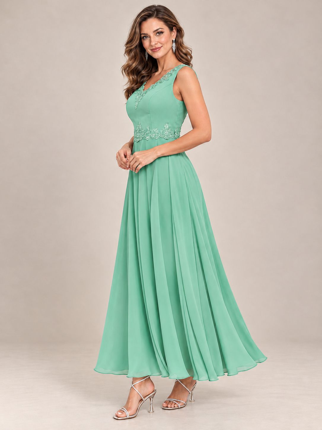 Dusty Blue Floral Lace Chiffon Mother of the Bride Dress with Jacket