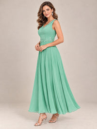 Dusty Blue Floral Lace Chiffon Mother of the Bride Dress with Jacket