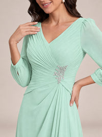 V-Neck Pleated Chiffon Mother of the Bride Dress with Flutter Sleeves