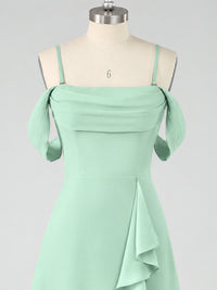 Spaghetti Strap Chiffon Bridesmaid Dress with Ruffles Slit