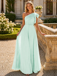 One Shoulder Pleated Chiffon A-Line Floor-Length Bridesmaid Dress