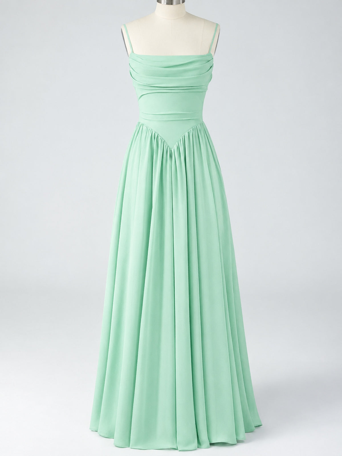 Spaghetti Strap Ruched Chiffon Maxi Dress with Backless