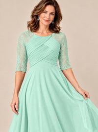 Tea-Length Mother of the Bride Dress with Lace 3/4 Sleeves