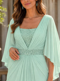 Elegant V-Neck Sequined Chiffon Mother of the Bride Dress with Flutter Sleeves