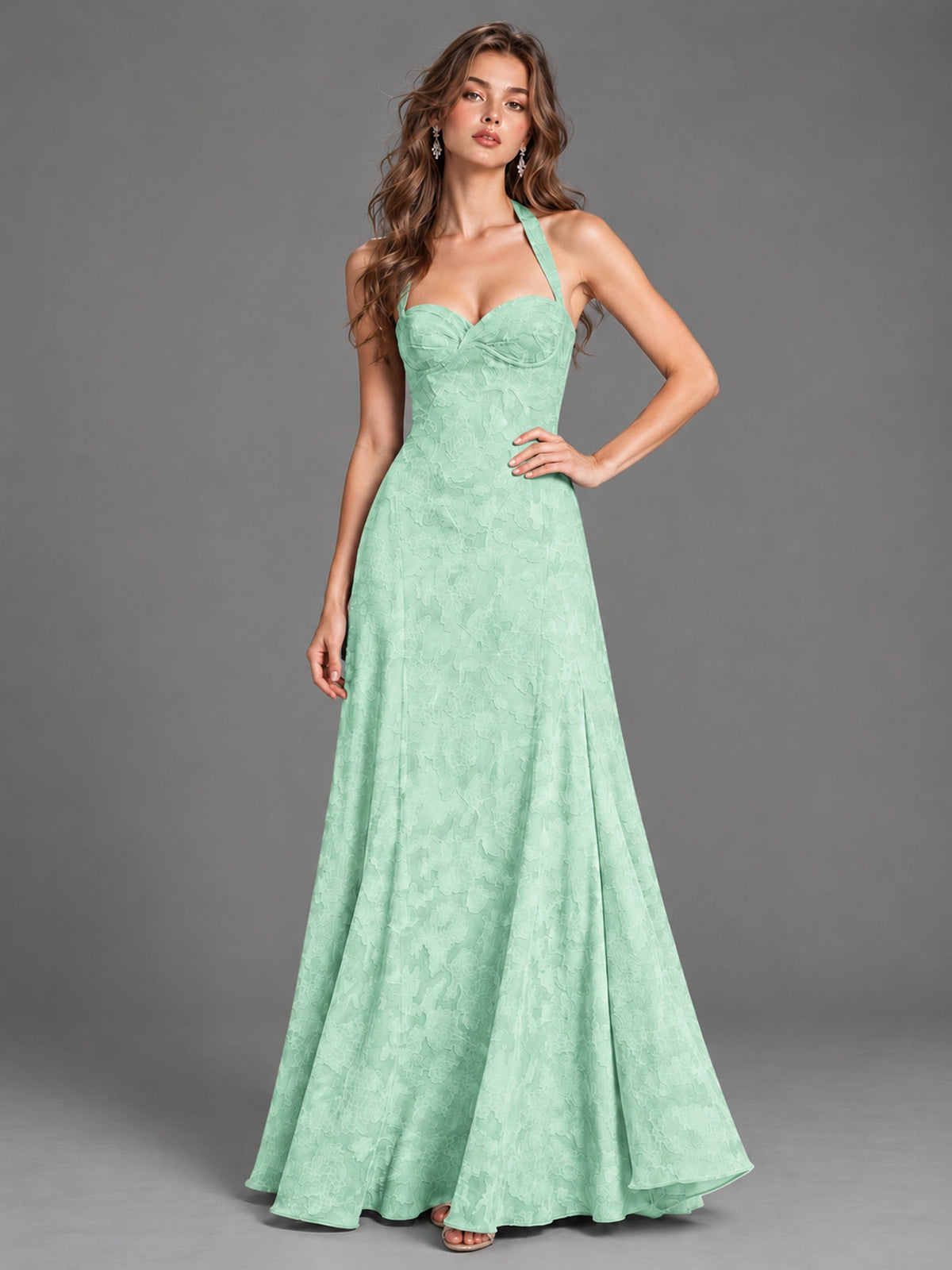 A-Line Halter Floral Chiffon Maxi Dress