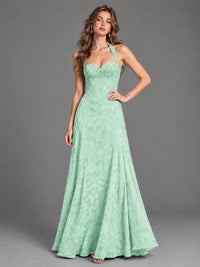 A-Line Halter Floral Chiffon Maxi Dress