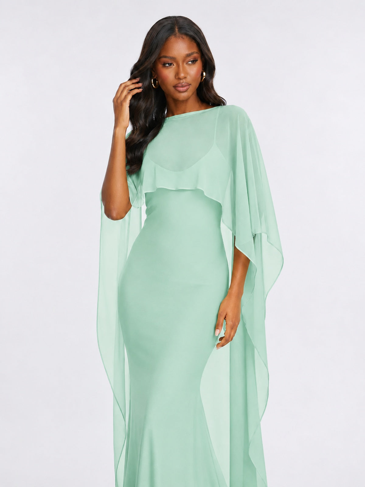 Satin Cape Prom Dresses Meramid Maxi Dress