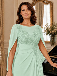 Elegant Applique Chiffon Mother of the Bride Dress with Cape Sleeves