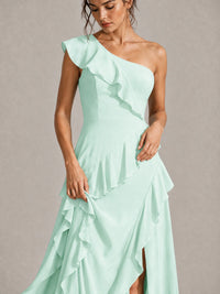 Sage Green One Shoulder Ruffle Bridesmaid Dress