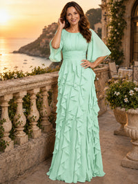 Elegant Chiffon Mother of the Bride Dress with Flutter Sleeves and Ruffle Skirt