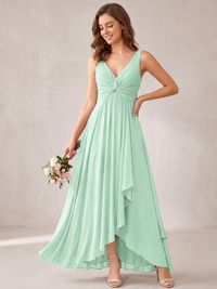 V-Neck High-Low Chiffon Bridesmaid Dress with Ruffles