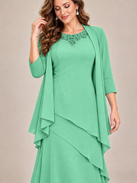 Dusty Blue Two-Piece Chiffon Mother of the Bride Dress with Jacket