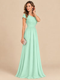 Cap Sleeve Mother of The Bride Dresses Long Chiffon Formal Gowns