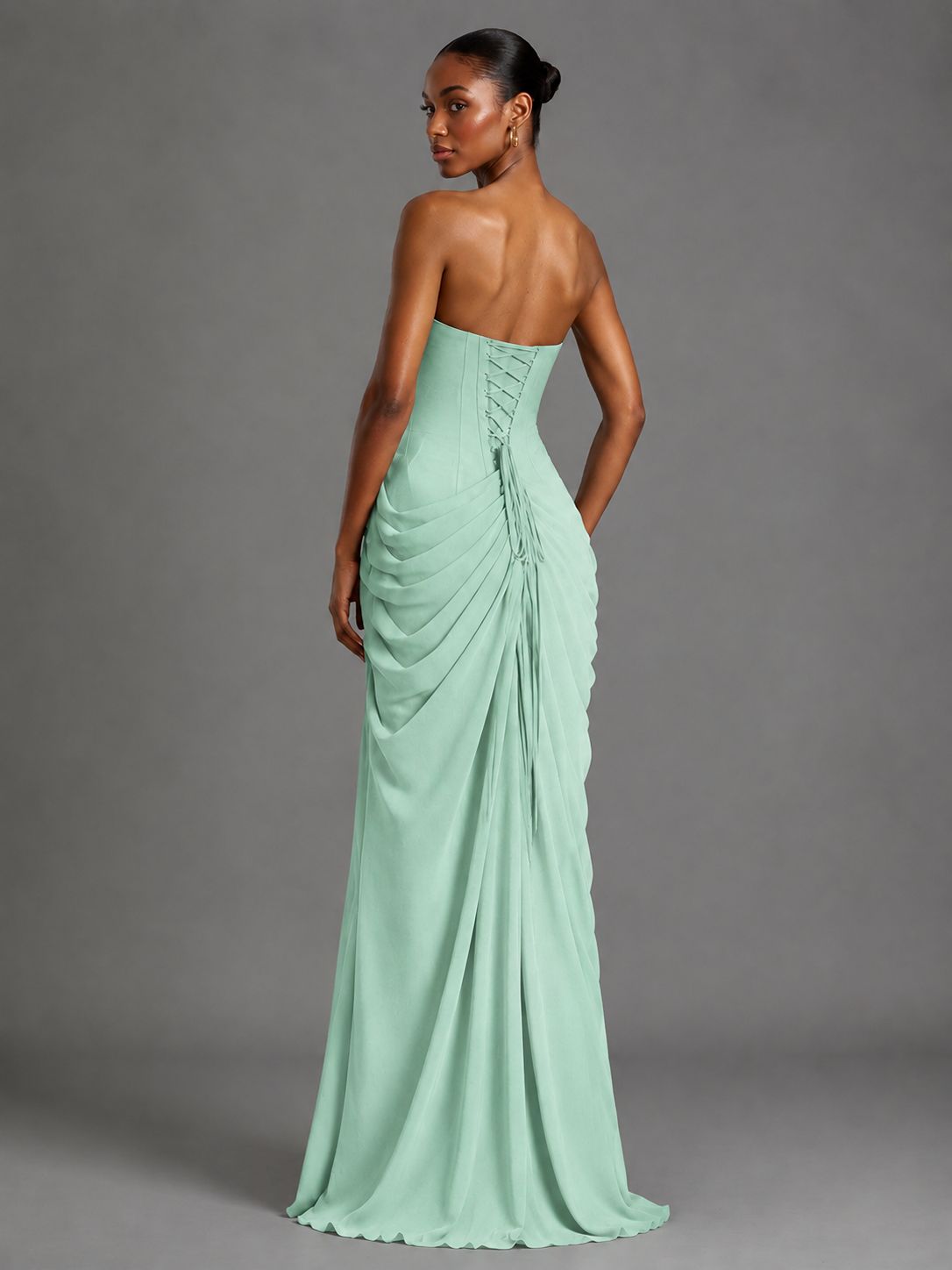 Strapless Bodycon Pleated Chiffon Formal Dress with Slit