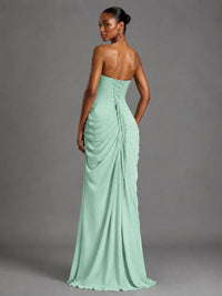 Strapless Bodycon Pleated Chiffon Formal Dress with Slit