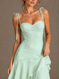 Spaghetti Strap Tiered Ruffles Chiffon Prom Dress