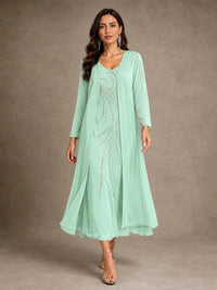 Sequin Chiffon Mother of the Bride Dress with Jacket